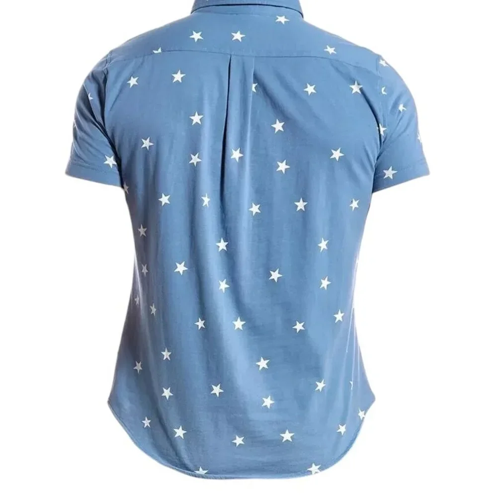 Brooks‎ Brothers Blue Printed White Star Button Down Short Sleeve Shirt